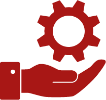 Red gear wheel icon on hand
